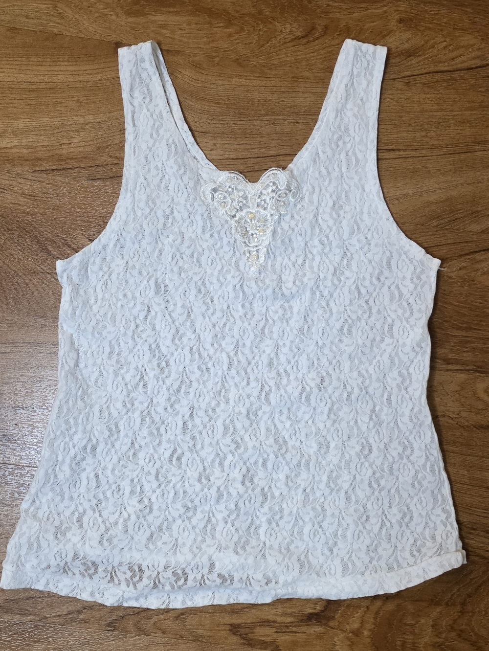 Vintage 90s Cinema Etoile White Lace Embellished Sheer Cami